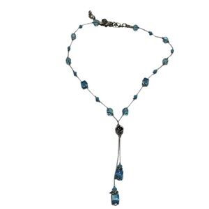 Dabby Reid Ltd Heidi Swarovski Crystal Double Dangle Blue Necklace